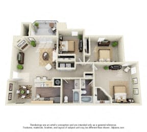 Floor plan for 3 beds, 2 baths, 1452 sqft