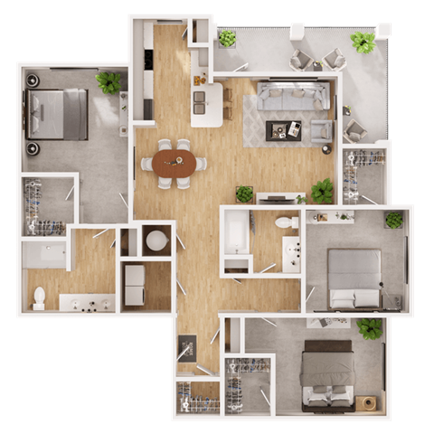 Floor plan for 3 beds, 2 baths, 1535 sqft