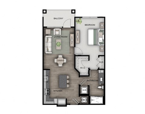 Floor plan for 1 bed, 1 bath, 793 sqft
