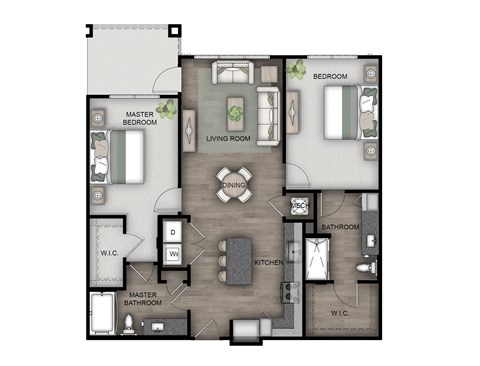 Floor plan for 2 beds, 2 baths, 1118 sqft