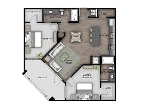 Floor plan for 2 beds, 2 baths, 1145 sqft