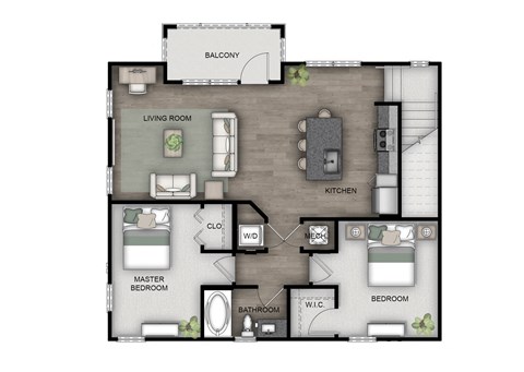 Floor plan for 2 beds, 1 bath, 1061 sqft