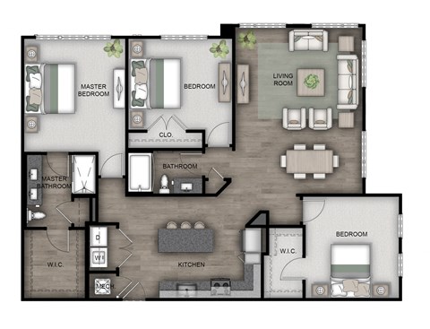 Floor plan for 3 beds, 2 baths, 1580 sqft