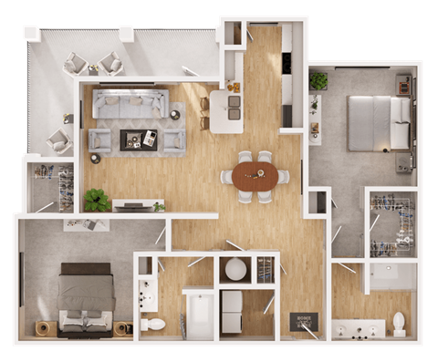 Floor plan for 2 beds, 2 baths, 1294 sqft