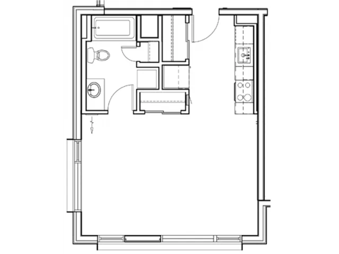 Floor plan for studio, 1 bath