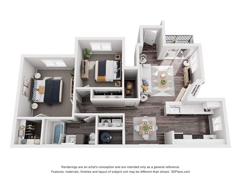 Floor plan for 2 beds, 1 bath, 988 sqft