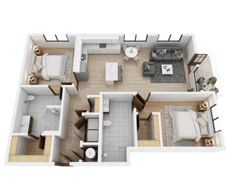 Floor plan for 2 beds, 2 baths, 1158 sqft