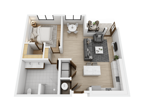 Floor plan for 1 bed, 1 bath, 828 sqft