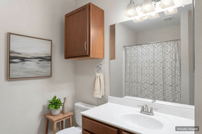 Hendersonville apartment for rent - A bathroom with a white sink and a brown cabinet.