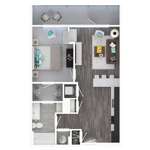 Floor plan for 1 bed, 1 bath, 651 sqft