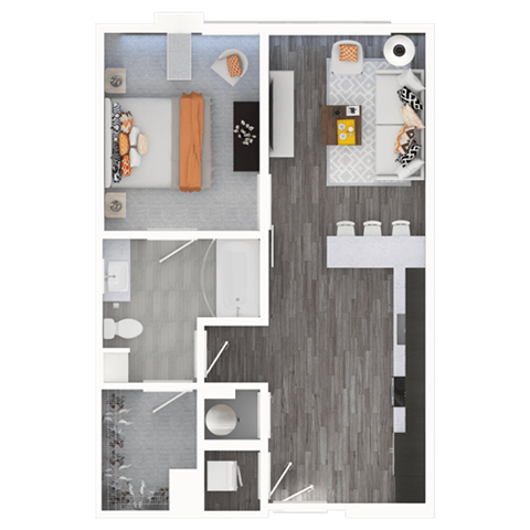 Floor plan for 1 bed, 1 bath, 662 sqft