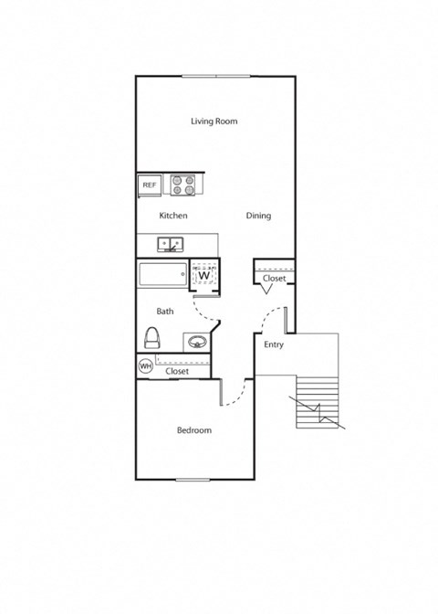 Floor plan for 1 bed, 1 bath, 582 sqft
