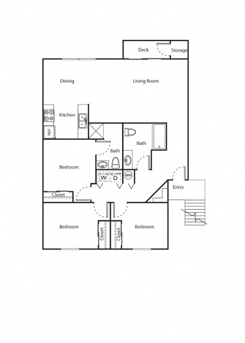 Floor plan for 3 beds, 2 baths, 1178 sqft