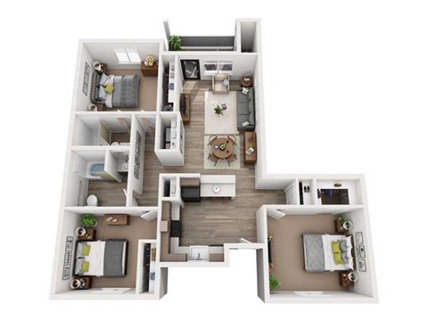Floor plan for 3 beds, 2 baths, 1190 sqft