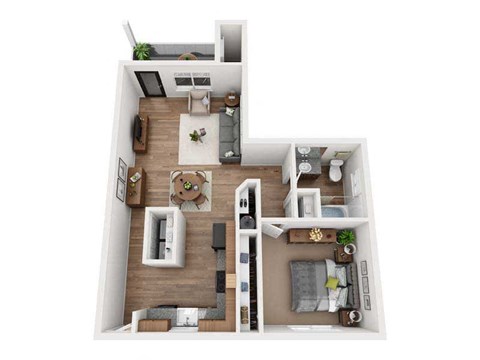 Floor plan for 1 bed, 1 bath, 803 sqft