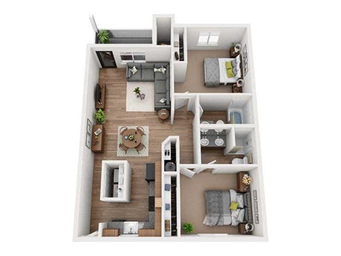 Floor plan for 2 beds, 2 baths, 972 sqft