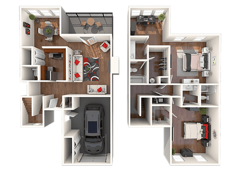 Floor plan for 2 beds, 2.5 baths, 1657 sqft