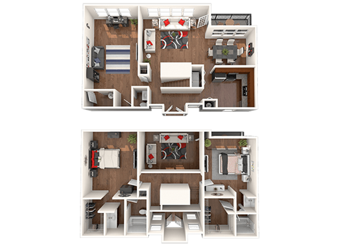 Floor plan for 2 beds, 2.5 baths, 1904 sqft