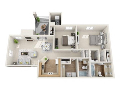 Floor plan for 2 beds, 2 baths, 1002 sqft