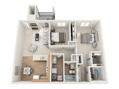Floor plan for 2 beds, 2 baths, 1082 sqft