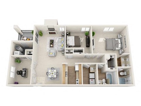 Floor plan for 3 beds, 2 baths, 1067 sqft
