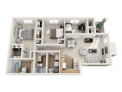 Floor plan for 3 beds, 2 baths, 1151 sqft