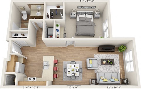 Floor plan for 1 bed, 1 bath, 731 sqft
