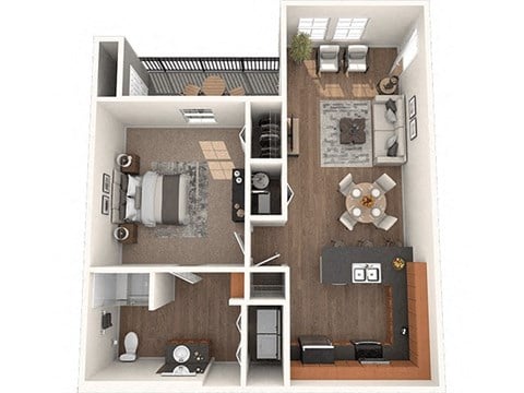 Floor plan for 1 bed, 1 bath, 829 sqft