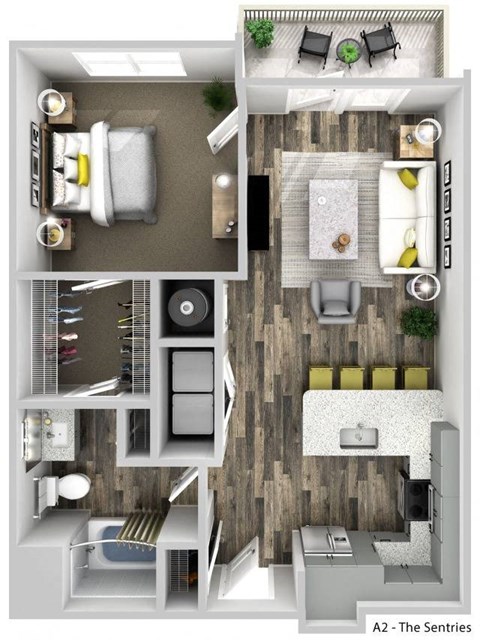 Floor plan for 1 bed, 1 bath, 767 sqft