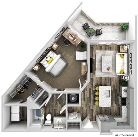 Floor plan for 1 bed, 1 bath, 880 sqft