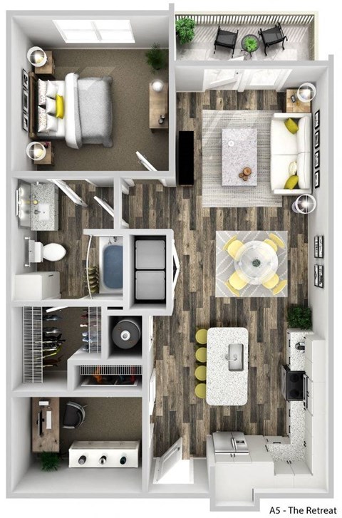 Floor plan for 1 bed, 1 bath, 893 sqft