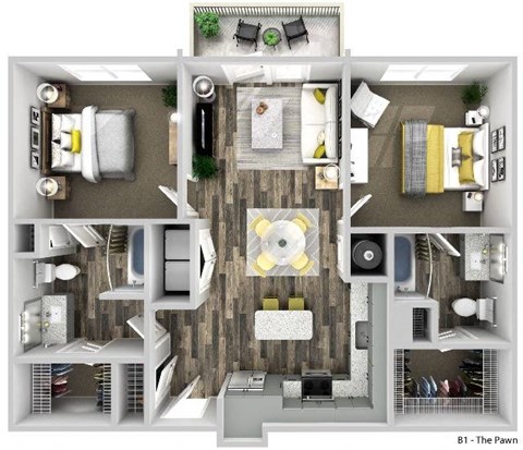 Floor plan for 2 beds, 2 baths, 1059 sqft