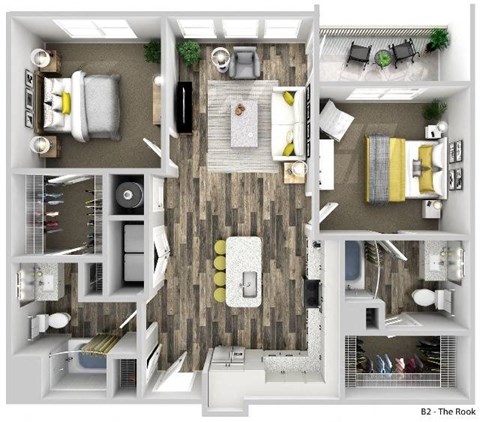 Floor plan for 2 beds, 2 baths, 1112 sqft