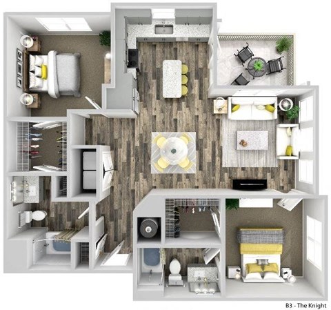 Floor plan for 2 beds, 2 baths, 1196 sqft