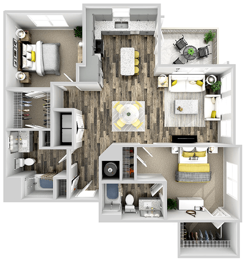 Floor plan for 2 beds, 2 baths, 1252 sqft