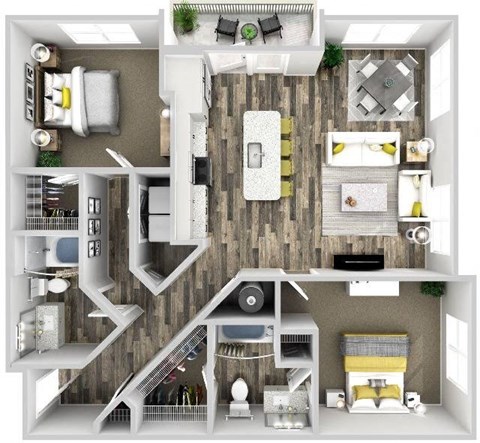 Floor plan for 2 beds, 2 baths, 1278 sqft