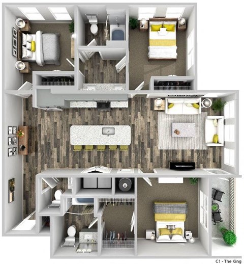 Floor plan for 3 beds, 2.5 baths, 1461 sqft