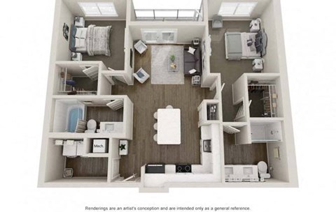 Floor plan for 2 beds, 2 baths, 1027 sqft