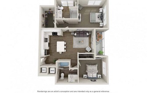 Floor plan for 2 beds, 2 baths, 1032 sqft