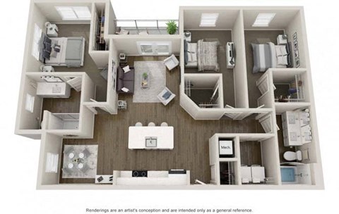 Floor plan for 3 beds, 2 baths, 1328 sqft