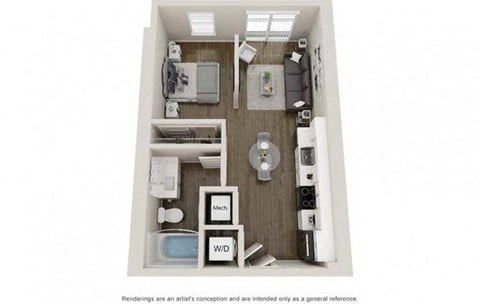 Floor plan for studio, 1 bath, 532 sqft