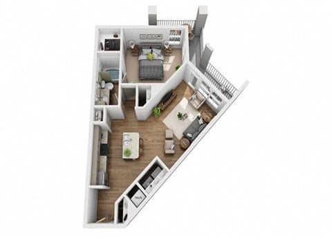 Floor plan for 1 bed, 1 bath, 798 sqft