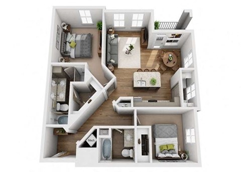 Floor plan for 2 beds, 2 baths, 1265 sqft