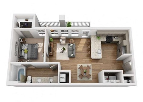 Floor plan for 1 bed, 1 bath, 731 sqft