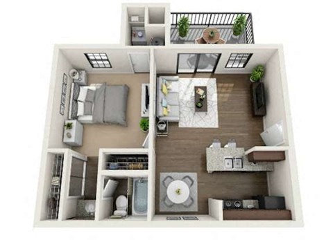 Floor plan for 1 bed, 1 bath, 620 sqft
