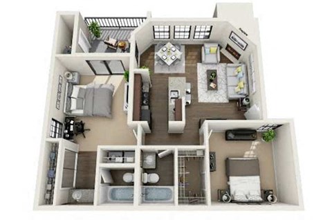 Floor plan for 2 beds, 2 baths, 926 sqft