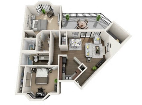 Floor plan for 2 beds, 2 baths, 1082 sqft