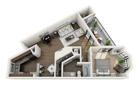 Floor plan for 1 bed, 1 bath, 806 sqft