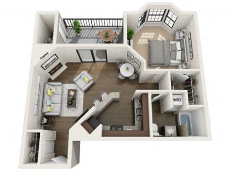 Floor plan for 1 bed, 1 bath, 730 sqft