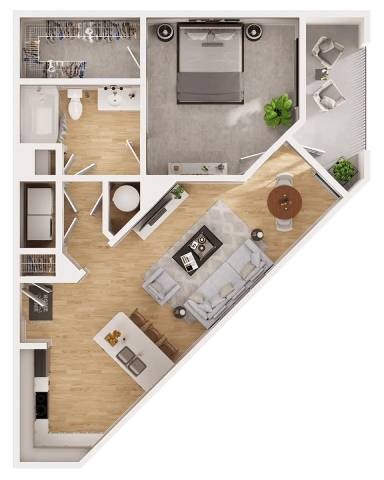 Floor plan for 1 bed, 1 bath, 815 sqft